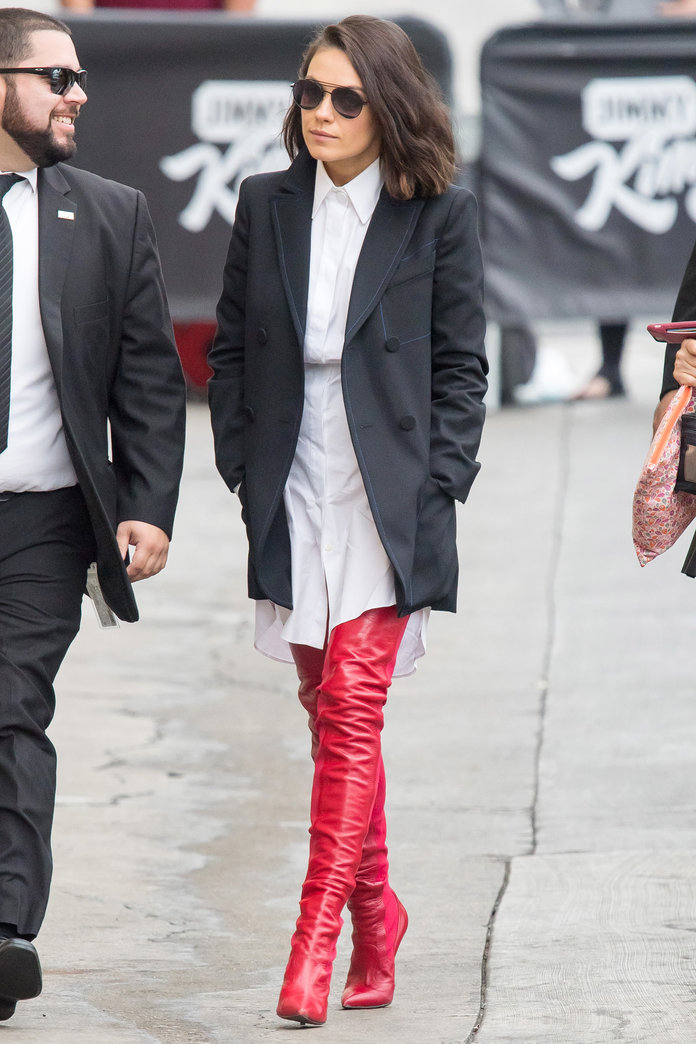 Mila Kunis Wore a Red-Hot Pair of £1000 Leather Boots Like a Boss